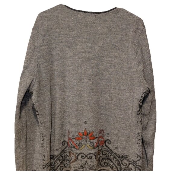 Grupo Esmeralda Vtg Grey 100% Baby Alpaca Wool Floral Embroidered Cardigan Lg - Picture 5 of 5
